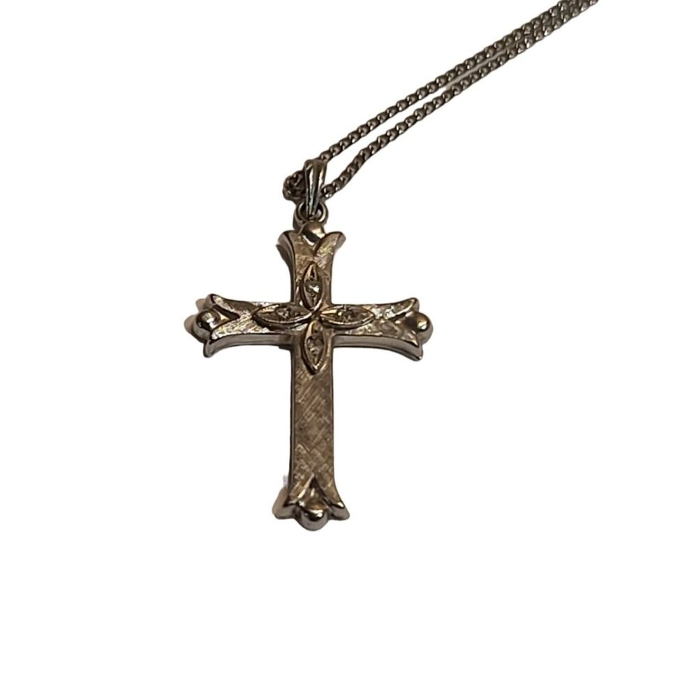 Necklace Esemco Christian Cross 14K white Gold Pendant religious